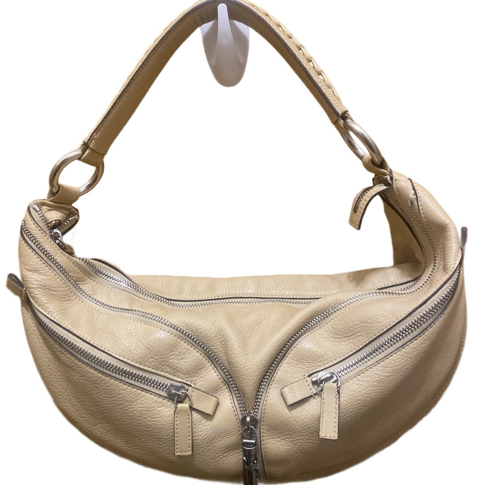 Versace Neutrals Cream Shoulder Bag with Slouchy Silhouette